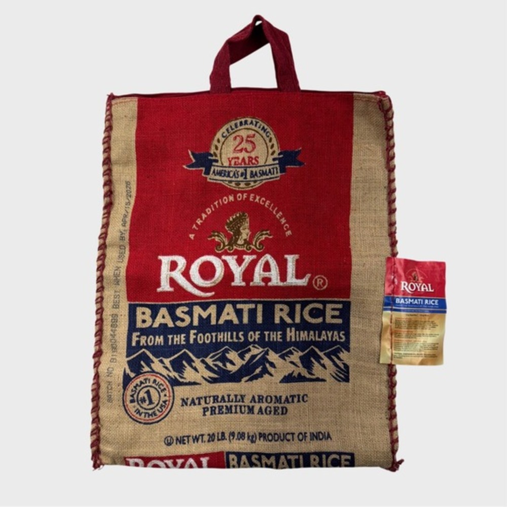 Royal Basmati Rice Bag Tote - Burlap Bag Reusable Tote Zipper Closure